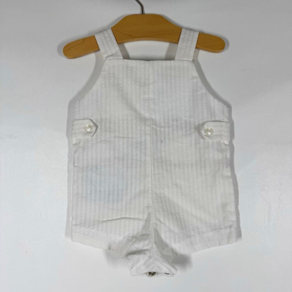 Vintage Seersucker Romper Overalls Baby Boy Size 3-6 mo Giraffe Shortalls - Picture 2 of 6